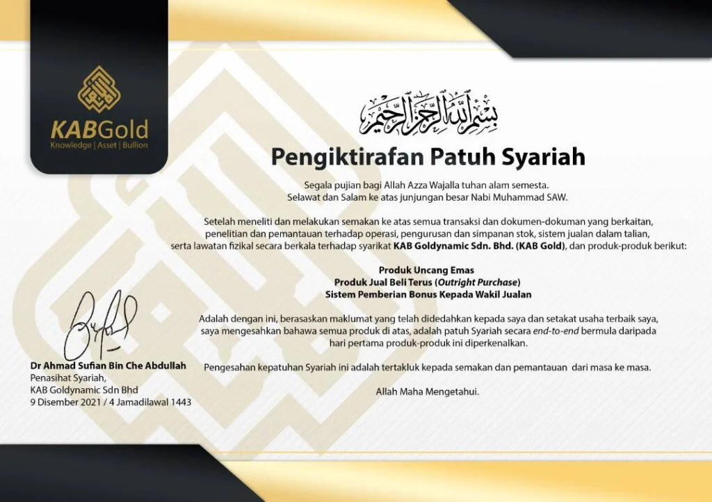 Sijil Patuh Syariah KAB Gold
